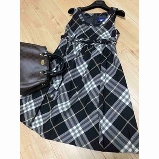 バーバリーブルーレーベル(BURBERRY BLUE LABEL)の美品 バーバリー ブルーレーベル ワンピース チェック ブラック 黒(ひざ丈ワンピース)