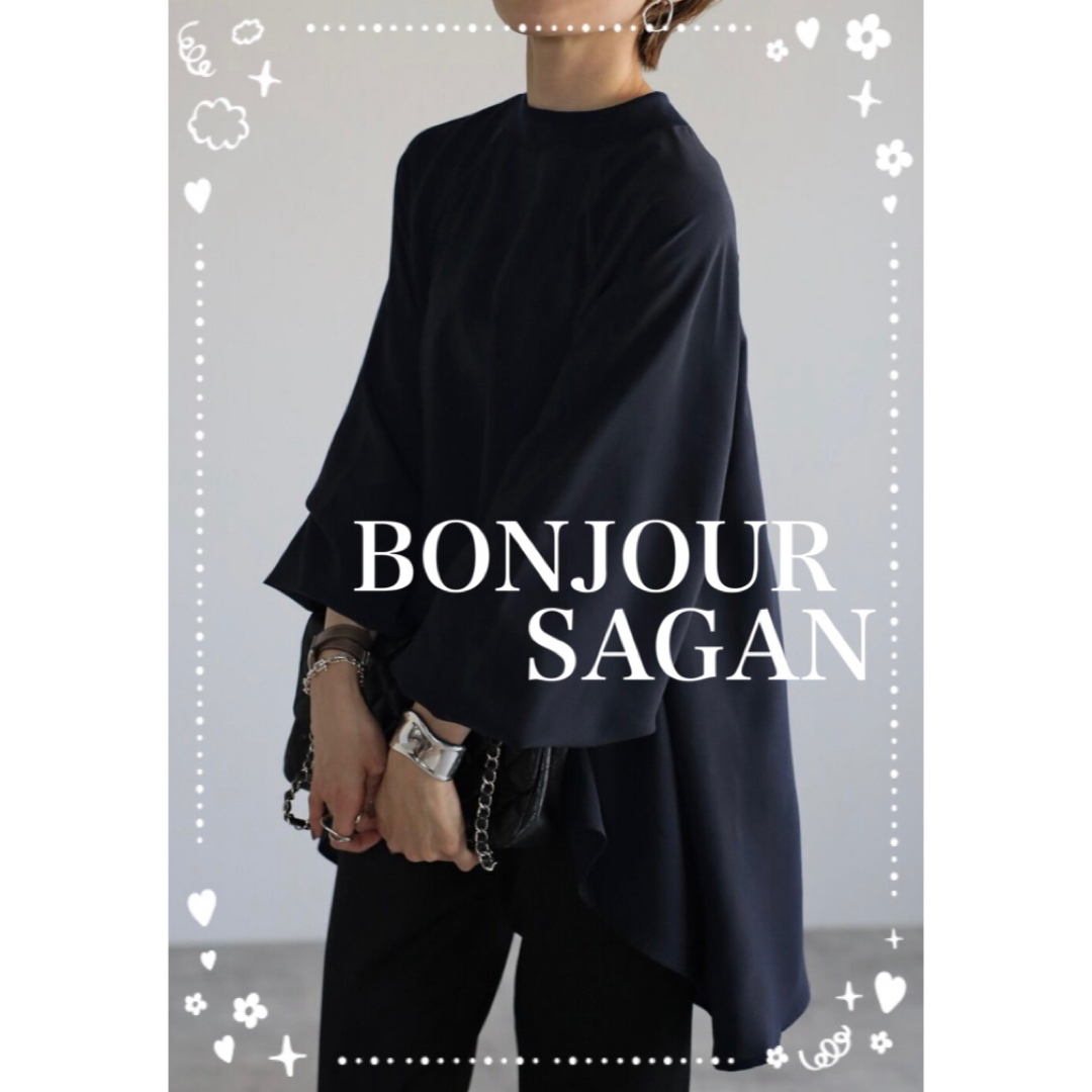 BONJOUR SAGAN(ボンジュールサガン)のBonjour sagan オーバードレープブラウス  ネイビー レディースのトップス(シャツ/ブラウス(長袖/七分))の商品写真
