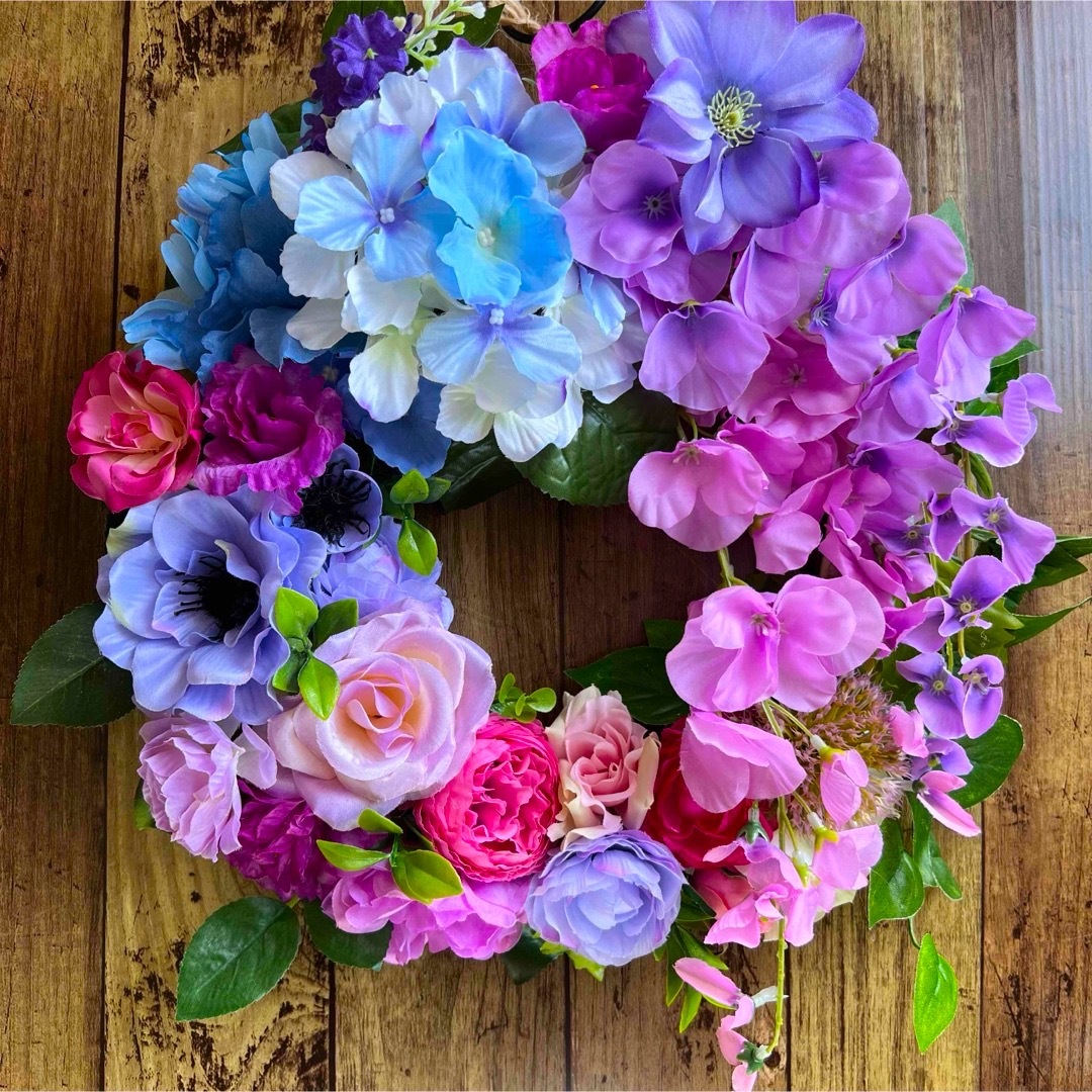 母の日 藤 紫 パープル ブルー フラワーリース ハンドメイドのフラワー/ガーデン(リース)の商品写真