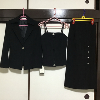 タグ付新品☆スーツ☆スカートスーツ☆３点セット☆パーティ☆ロンスカ☆キャバ☆黒(スーツ)