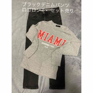 エイチアンドエム(H&M)のH&M ブラックデニム　ロゴ入りロンＴ　セット売り(パンツ/スパッツ)