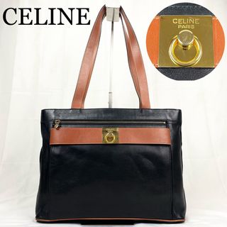 celine - CELINE トートバッグ　ガンチーニ　レザー　ブラック×ブラウン　A4収納可能