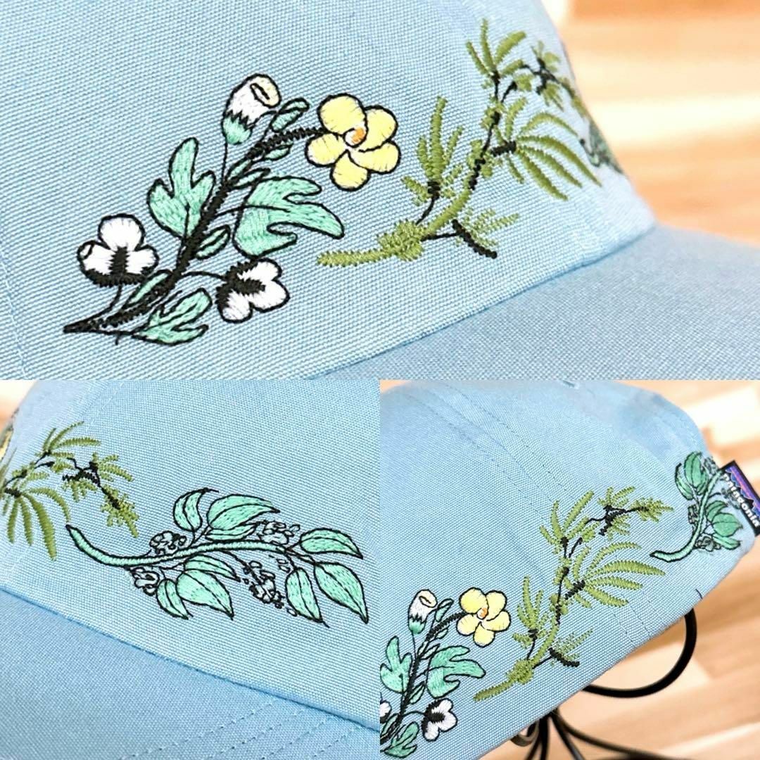 patagonia(パタゴニア)の【パタゴニア】刺繍 花柄リーフ トラッド キャップ オーガニックコットン青×黄緑 メンズの帽子(キャップ)の商品写真