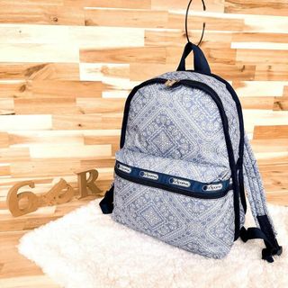 LeSportsac - 春夏【レスポートサック】ペイズリー 総柄 リュック ナイロン 紺ネイビー×白