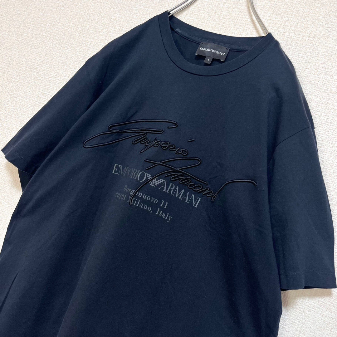 Emporio Armani(エンポリオアルマーニ)のEMPORIO ARMANI Tシャツ 半袖 ブラック でかロゴ 立体ロゴ L メンズのトップス(Tシャツ/カットソー(半袖/袖なし))の商品写真