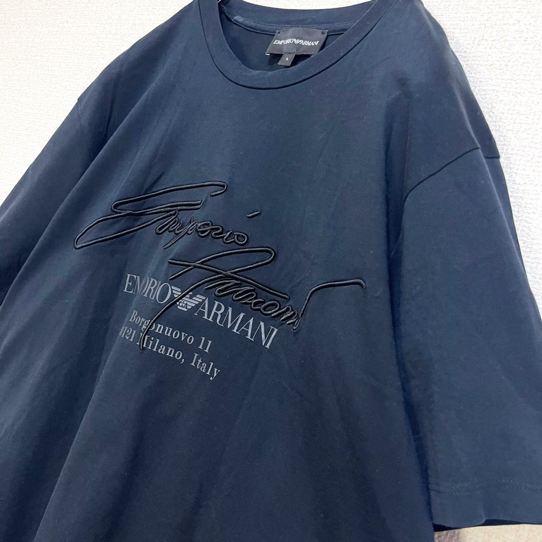 Emporio Armani(エンポリオアルマーニ)のEMPORIO ARMANI Tシャツ 半袖 ブラック でかロゴ 立体ロゴ L メンズのトップス(Tシャツ/カットソー(半袖/袖なし))の商品写真