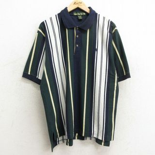 XL★古着 半袖 ポロ シャツ メンズ 90年代 90s 騎士 紺他 ネイビー ストライプ 24apr13 中古 トップス(ポロシャツ)