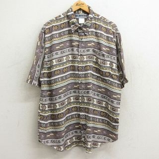 XL★古着 半袖 シャツ メンズ 00年代 00s 総柄 レーヨン 薄紫系他 パープル 24apr13 中古 トップス(シャツ)