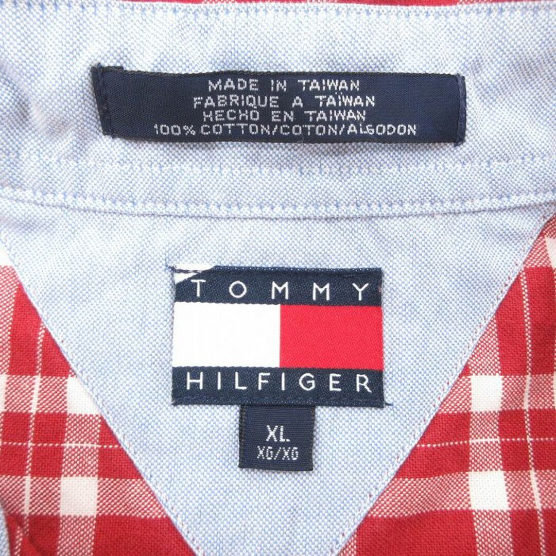 TOMMY HILFIGER(トミーヒルフィガー)のXL★古着 トミーヒルフィガー TOMMY HILFIGER 半袖 ブランド シャツ メンズ 90年代 90s ワンポイントロゴ 大きいサイズ コットン ボタンダウン 赤他 レッド チェック 24apr13 中古 トップス メンズのトップス(シャツ)の商品写真