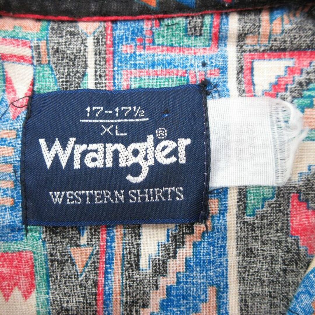 Wrangler(ラングラー)のXL★古着 ラングラー Wrangler 半袖 ウエスタン シャツ メンズ 90年代 90s ネイティブ柄 ラグ柄 青他 ブルー 24apr13 中古 トップス メンズのトップス(シャツ)の商品写真