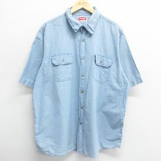 ラングラー(Wrangler)のXL★古着 ラングラー Wrangler 半袖 シャツ メンズ 大きいサイズ コットン 薄紺 ネイビー 24apr13 中古 トップス(シャツ)