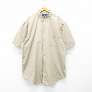 ラルフローレン(Ralph Lauren)のXL★古着 ラルフローレン Ralph Lauren 半袖 ブランド シャツ メンズ 90年代 90s ワンポイントロゴ 大きいサイズ ロング丈 コットン ボタンダウン ベージュ カーキ 24apr13 中古 トップス(シャツ)