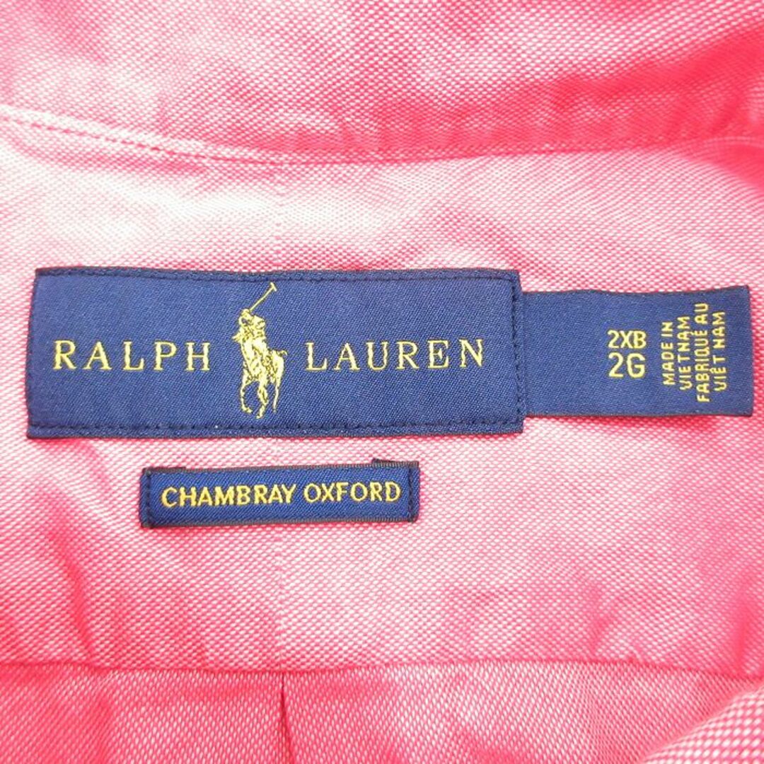 Ralph Lauren(ラルフローレン)のXL★古着 ラルフローレン Ralph Lauren 半袖 ブランド シャツ メンズ ワンポイントロゴ オックスフォード 大きいサイズ ロング丈 コットン ボタンダウン ピンク 24apr13 中古 トップス メンズのトップス(シャツ)の商品写真