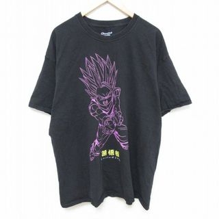 チャンピオン(Champion)のXL★古着 チャンピオン Champion 半袖 ブランド Tシャツ メンズ アニメ ドラゴンボールZ 孫悟飯 大きいサイズ クルーネック 黒 ブラック 【spe】 24apr13 中古(Tシャツ/カットソー(半袖/袖なし))