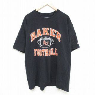 チャンピオン(Champion)のXL★古着 チャンピオン Champion 半袖 ブランド Tシャツ メンズ ベーカー フットボール 大きいサイズ コットン クルーネック 黒 ブラック 24apr13 中古(Tシャツ/カットソー(半袖/袖なし))