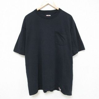 ディッキーズ(Dickies)のXL★古着 ディッキーズ Dickies 半袖 ブランド Tシャツ メンズ 無地 胸ポケット付き 大きいサイズ コットン クルーネック 黒 ブラック 24apr13 中古(Tシャツ/カットソー(半袖/袖なし))