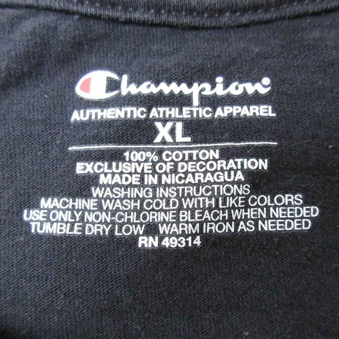 Champion(チャンピオン)のXL★古着 チャンピオン Champion 半袖 ブランド Tシャツ メンズ ジェノバ カレッジ コットン クルーネック 黒 ブラック 24apr13 中古 メンズのトップス(Tシャツ/カットソー(半袖/袖なし))の商品写真