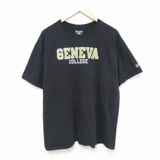 チャンピオン(Champion)のXL★古着 チャンピオン Champion 半袖 ブランド Tシャツ メンズ ジェノバ カレッジ コットン クルーネック 黒 ブラック 24apr13 中古(Tシャツ/カットソー(半袖/袖なし))