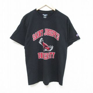 チャンピオン(Champion)のL★古着 チャンピオン Champion 半袖 ブランド Tシャツ メンズ セントジョセフズ 大学 クルーネック 黒 ブラック 24apr13 中古(Tシャツ/カットソー(半袖/袖なし))