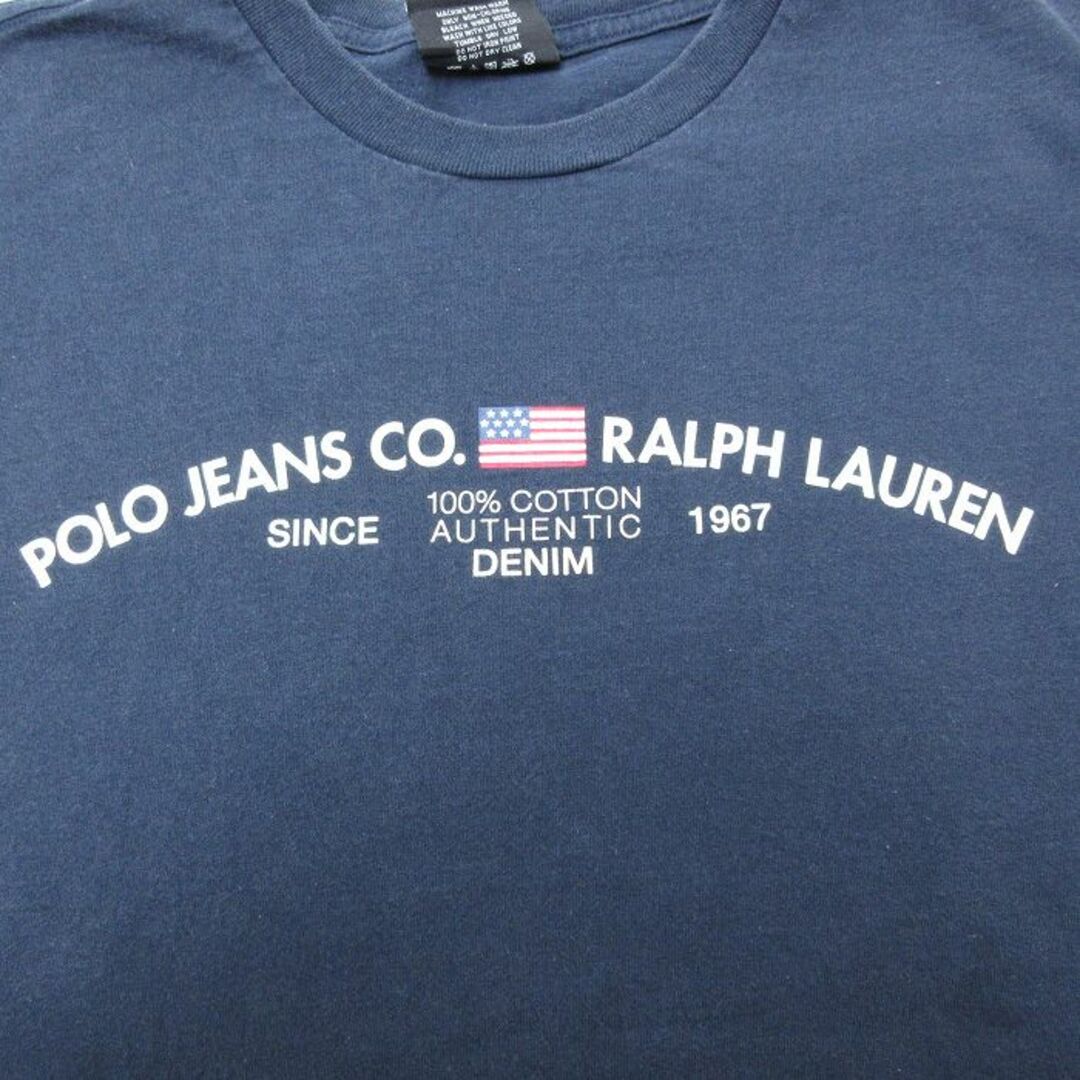 Ralph Lauren(ラルフローレン)のXL★古着 ラルフローレン Ralph Lauren ポロジーンズ 半袖 ブランド Tシャツ メンズ 00年代 00s ビッグロゴ コットン クルーネック 紺 ネイビー 24apr13 中古 メンズのトップス(Tシャツ/カットソー(半袖/袖なし))の商品写真