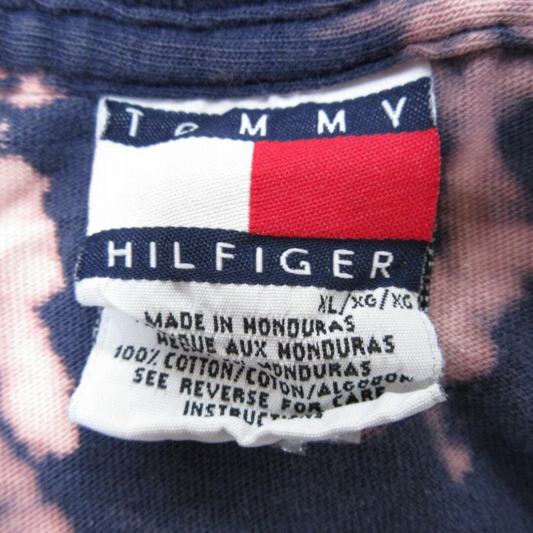 TOMMY HILFIGER(トミーヒルフィガー)のXL★古着 トミーヒルフィガー TOMMY HILFIGER 半袖 ブランド Tシャツ メンズ 90年代 90s ワンポイントロゴ 胸ポケット付き 大きいサイズ コットン クルーネック 紺他 ネイビー ブリーチ加工 24apr13 中古 メンズのトップス(Tシャツ/カットソー(半袖/袖なし))の商品写真