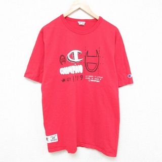 チャンピオン(Champion)のL★古着 チャンピオン Champion 半袖 ブランド Tシャツ メンズ ビッグロゴ コットン クルーネック 赤 レッド 24apr13 中古(Tシャツ/カットソー(半袖/袖なし))