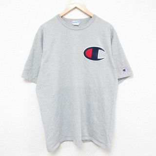 チャンピオン(Champion)のXL★古着 チャンピオン Champion 半袖 ブランド Tシャツ メンズ ビッグロゴ 大きいサイズ クルーネック グレー 霜降り 24apr13 中古(Tシャツ/カットソー(半袖/袖なし))