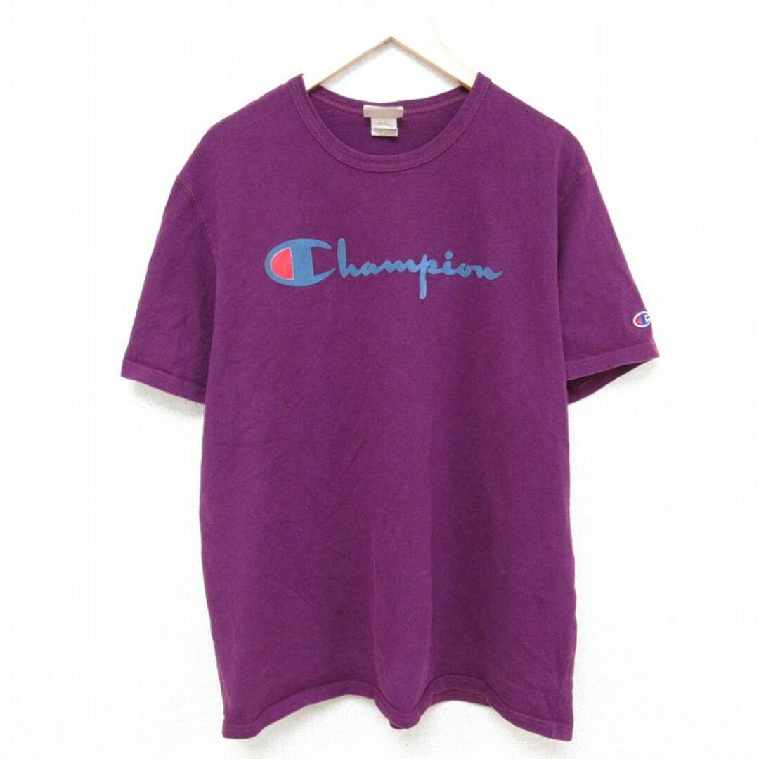 Champion(チャンピオン)のXL★古着 チャンピオン Champion 半袖 ブランド Tシャツ メンズ ビッグロゴ コットン クルーネック 紫 パープル 24apr13 中古 メンズのトップス(Tシャツ/カットソー(半袖/袖なし))の商品写真
