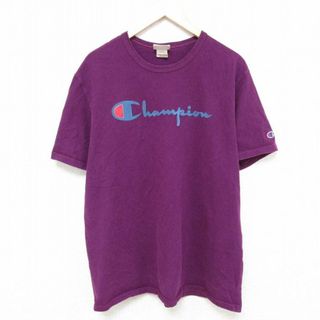 チャンピオン(Champion)のXL★古着 チャンピオン Champion 半袖 ブランド Tシャツ メンズ ビッグロゴ コットン クルーネック 紫 パープル 24apr13 中古(Tシャツ/カットソー(半袖/袖なし))