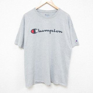 チャンピオン(Champion)のXL★古着 チャンピオン Champion 半袖 ブランド Tシャツ メンズ ビッグロゴ クルーネック グレー 霜降り 24apr13 中古(Tシャツ/カットソー(半袖/袖なし))