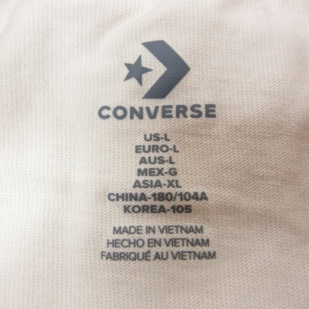 XL★古着 コンバース CONVERSE 半袖 ブランド Tシャツ メンズ ワンポイントロゴ 花 大きいサイズ コットン クルーネック 薄ベージュ カーキ 24apr13 中古 メンズのトップス(Tシャツ/カットソー(半袖/袖なし))の商品写真