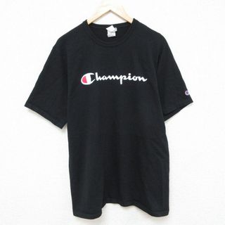 チャンピオン(Champion)のL★古着 チャンピオン Champion 半袖 ブランド Tシャツ メンズ ビッグロゴ コットン クルーネック 黒 ブラック 24apr13 中古(Tシャツ/カットソー(半袖/袖なし))