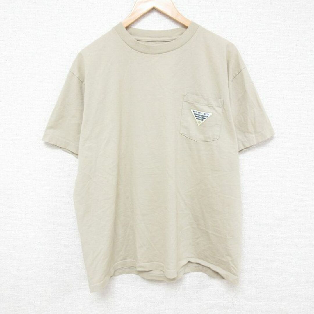 Columbia(コロンビア)のXL★古着 コロンビア COLUMBIA Columbia 半袖 ブランド Tシャツ メンズ 魚 PFG 胸ポケット付き コットン クルーネック ベージュ カーキ 24apr13 中古 メンズのトップス(Tシャツ/カットソー(半袖/袖なし))の商品写真