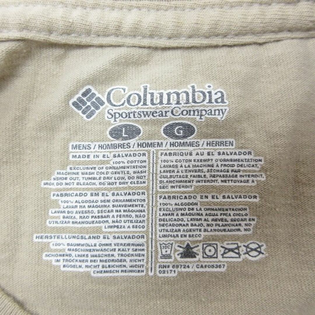 Columbia(コロンビア)のXL★古着 コロンビア COLUMBIA Columbia 半袖 ブランド Tシャツ メンズ 魚 PFG 胸ポケット付き コットン クルーネック ベージュ カーキ 24apr13 中古 メンズのトップス(Tシャツ/カットソー(半袖/袖なし))の商品写真