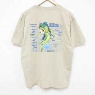 コロンビア(Columbia)のXL★古着 コロンビア COLUMBIA Columbia 半袖 ブランド Tシャツ メンズ 魚 PFG 胸ポケット付き コットン クルーネック ベージュ カーキ 24apr13 中古(Tシャツ/カットソー(半袖/袖なし))