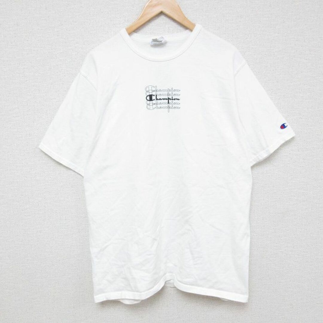 Champion(チャンピオン)のXL★古着 チャンピオン Champion 半袖 ブランド Tシャツ メンズ ワンポイントロゴ コットン クルーネック 白 ホワイト 24apr13 中古 メンズのトップス(Tシャツ/カットソー(半袖/袖なし))の商品写真