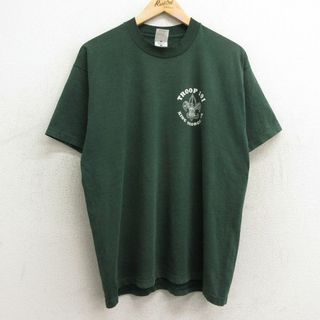 フルーツオブザルーム(FRUIT OF THE LOOM)のL★古着 フルーツオブザルーム 半袖 ビンテージ Tシャツ メンズ 90年代 90s TROP 191 ボーイスカウト クルーネック 緑 グリーン 24apr13 中古(Tシャツ/カットソー(半袖/袖なし))