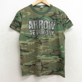 M★古着 半袖 ビンテージ Tシャツ メンズ 80年代 80s ARROW TERRITORY クルーネック 濃緑 グリーン 迷彩 24apr13 中古(Tシャツ/カットソー(半袖/袖なし))