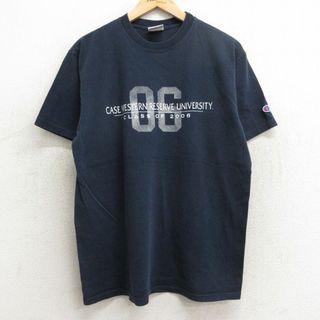 チャンピオン(Champion)のL★古着 チャンピオン champion 半袖 ビンテージ Tシャツ メンズ 00年代 00s ケースウエスタンリザーブ 大学 クルーネック 紺 ネイビー 24apr13 中古(Tシャツ/カットソー(半袖/袖なし))