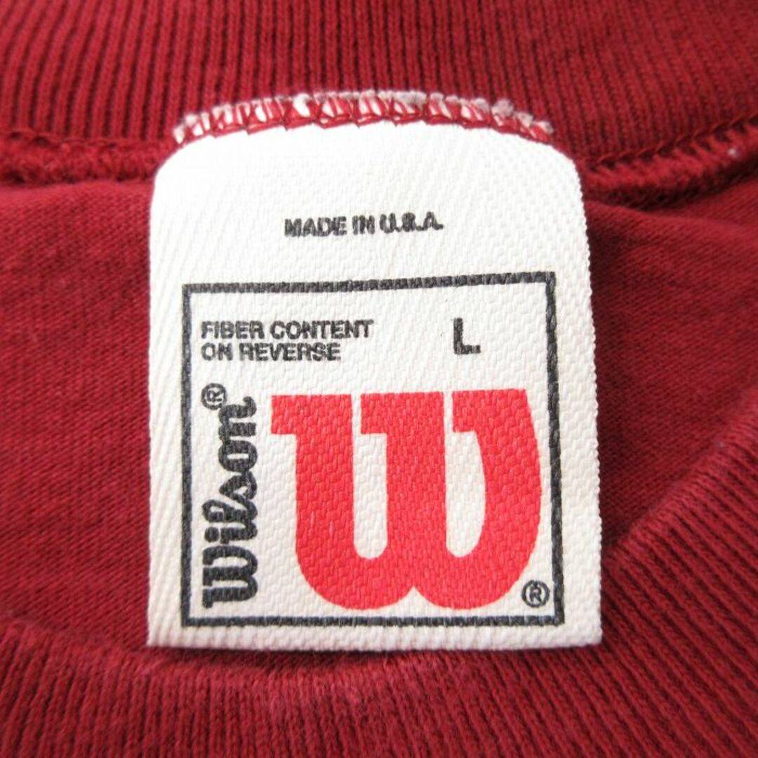 wilson(ウィルソン)のL★古着 ウィルソン 半袖 ビンテージ Tシャツ メンズ 90年代 90s 無地 コットン クルーネック USA製 赤 レッド 24apr13 中古 メンズのトップス(Tシャツ/カットソー(半袖/袖なし))の商品写真