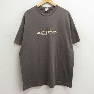 XL★古着 半袖 ビンテージ Tシャツ メンズ 00年代 00s ラスベガス 刺繍 大きいサイズ クルーネック 茶系 ブラウン 霜降り 24apr13 中古(Tシャツ/カットソー(半袖/袖なし))