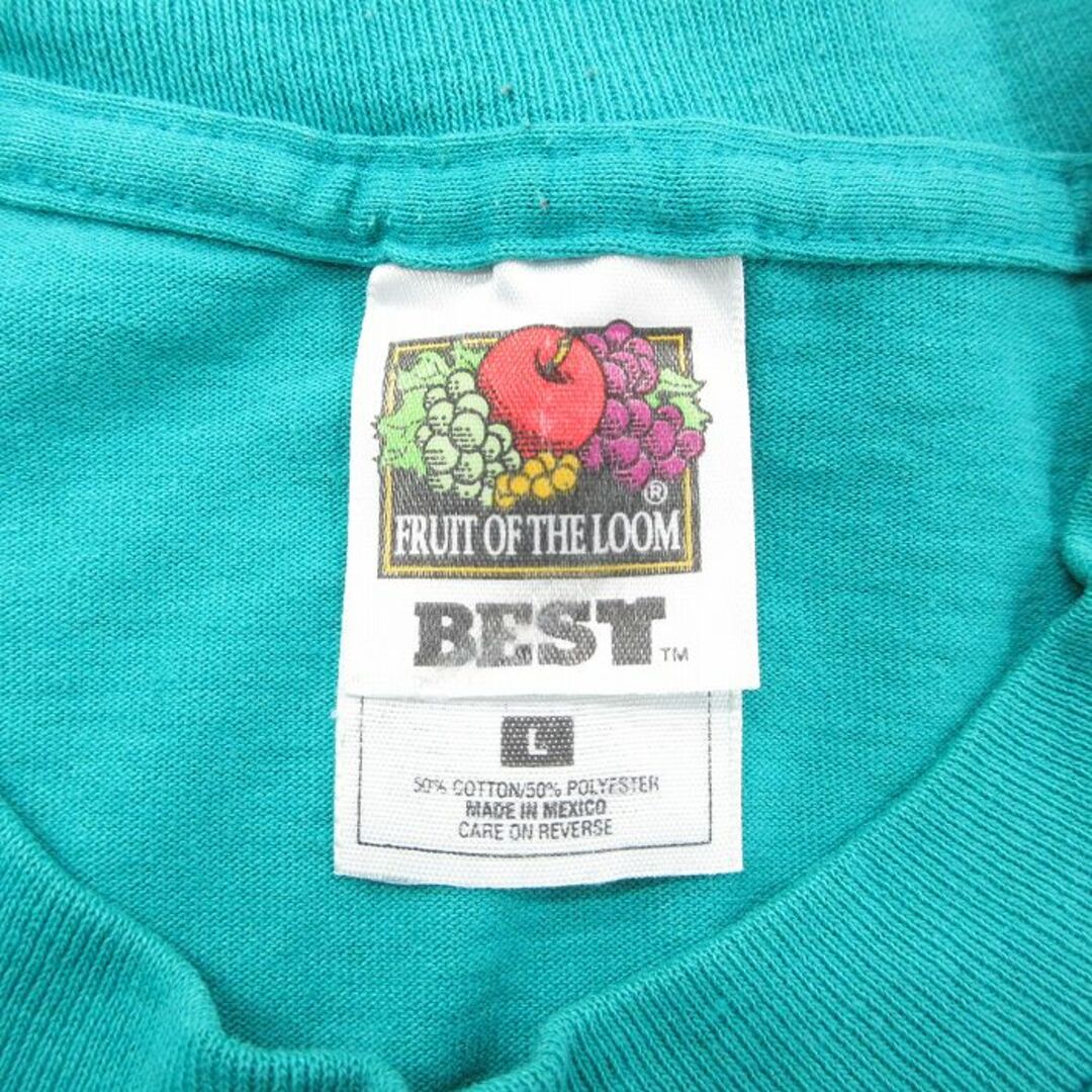 FRUIT OF THE LOOM(フルーツオブザルーム)のXL★古着 フルーツオブザルーム 半袖 ビンテージ Tシャツ メンズ 90年代 90s 無地 クルーネック 青緑系 24apr13 中古 メンズのトップス(Tシャツ/カットソー(半袖/袖なし))の商品写真