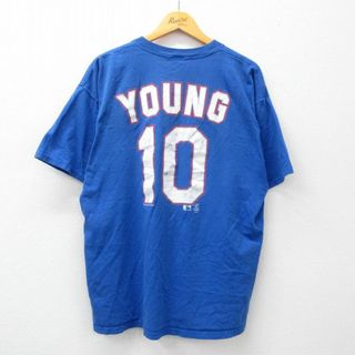 リー(Lee)のXL★古着 リー Lee 半袖 ビンテージ Tシャツ メンズ 00年代 00s MLB テキサスレンジャーズ マイケルヤング 10 大きいサイズ クルーネック 紺 ネイビー メジャーリーグ ベースボール 野球 24apr13 中古(Tシャツ/カットソー(半袖/袖なし))