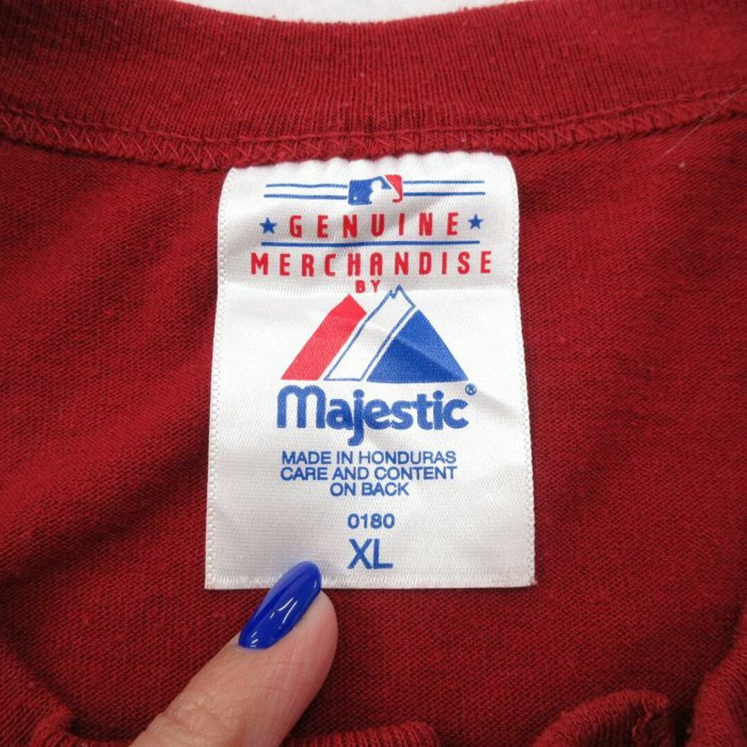 Majestic(マジェスティック)のXL★古着 マジェスティック 半袖 ビンテージ Tシャツ メンズ 00年代 00s MLB アリゾナダイヤモンドバックス 大きいサイズ ヘンリーネック エンジ メジャーリーグ ベースボール 野球 24apr13 中古 メンズのトップス(Tシャツ/カットソー(半袖/袖なし))の商品写真