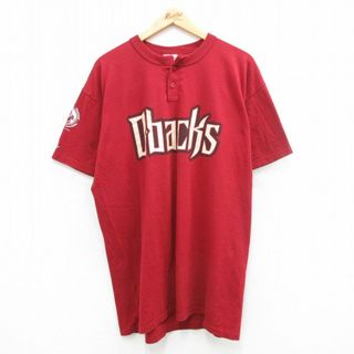 Majestic - XL★古着 マジェスティック 半袖 ビンテージ Tシャツ メンズ 00年代 00s MLB アリゾナダイヤモンドバックス 大きいサイズ ヘンリーネック エンジ メジャーリーグ ベースボール 野球 24apr13 中古