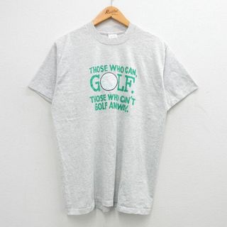 L★古着 半袖 ビンテージ Tシャツ メンズ 90年代 90s ゴルフ クルーネック USA製 グレー 霜降り 24apr13 中古(Tシャツ/カットソー(半袖/袖なし))