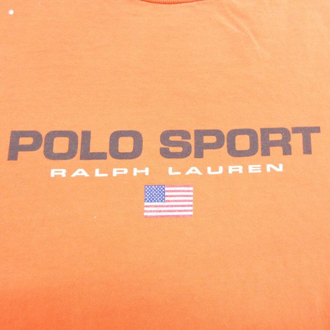 Ralph Lauren(ラルフローレン)のL★古着 ラルフローレン Ralph Lauren ポロスポーツ 半袖 ビンテージ ブランド Tシャツ メンズ 90年代 90s コットン クルーネック USA製 オレンジ 24apr13 中古 メンズのトップス(Tシャツ/カットソー(半袖/袖なし))の商品写真