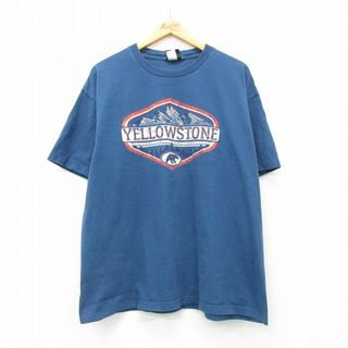 XL★古着 半袖 ビンテージ Tシャツ メンズ 90年代 90s イエローストーン 大きいサイズ コットン クルーネック USA製 紺 ネイビー 24apr13 中古(Tシャツ/カットソー(半袖/袖なし))