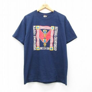 ヘインズ(Hanes)のL★古着 ヘインズ Hanes 半袖 ビンテージ Tシャツ メンズ 00年代 00s アメリカ ローウィング コットン クルーネック 紺 ネイビー 24apr13 中古(Tシャツ/カットソー(半袖/袖なし))