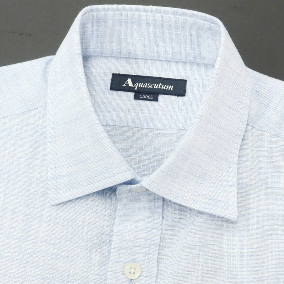 【中古】アクアスキュータム Aquascutum コットンリネン 半袖シャツ ライトブルーxホワイト【サイズL】【メンズ】 メンズのトップス(シャツ)の商品写真